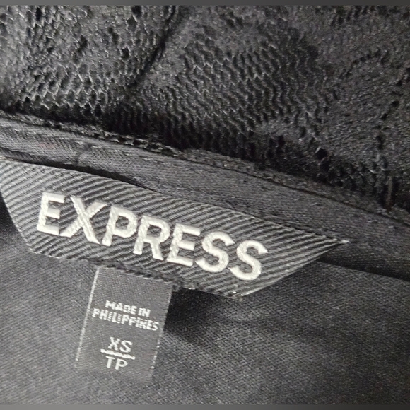Express XS Little Black Dress V Neck Lined With Lace Overlay Elastic Waist - Picture 4 of 5